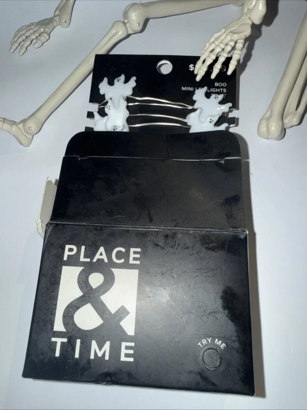 Lot of 2 Halloween Decor Hanging Skeleton & Ghosts Boo Mini LED String Lights